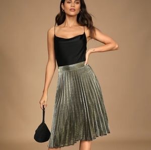 Lulu's Star Shine Gold Pleated Midi Skirt Medium New